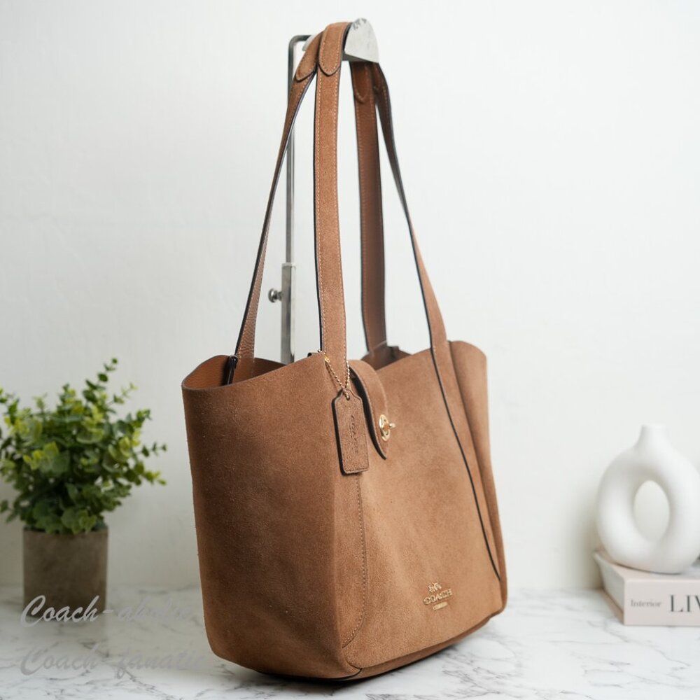 NWT Coach Hadley Turnlock Tote Bag CCC76 Suede Leather /sienna - Picture 4 of 11
